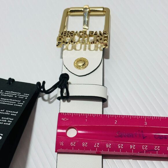 Versace Jeans Couture Belt 100/ 40/ L White Genuine Leather Gold Buckle NWT main image 4